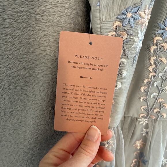BHLDN Parsons Dress Midi Sz 6 Light Gray Floral Embroidered Mesh Fairy Wedding - Picture 7 of 15